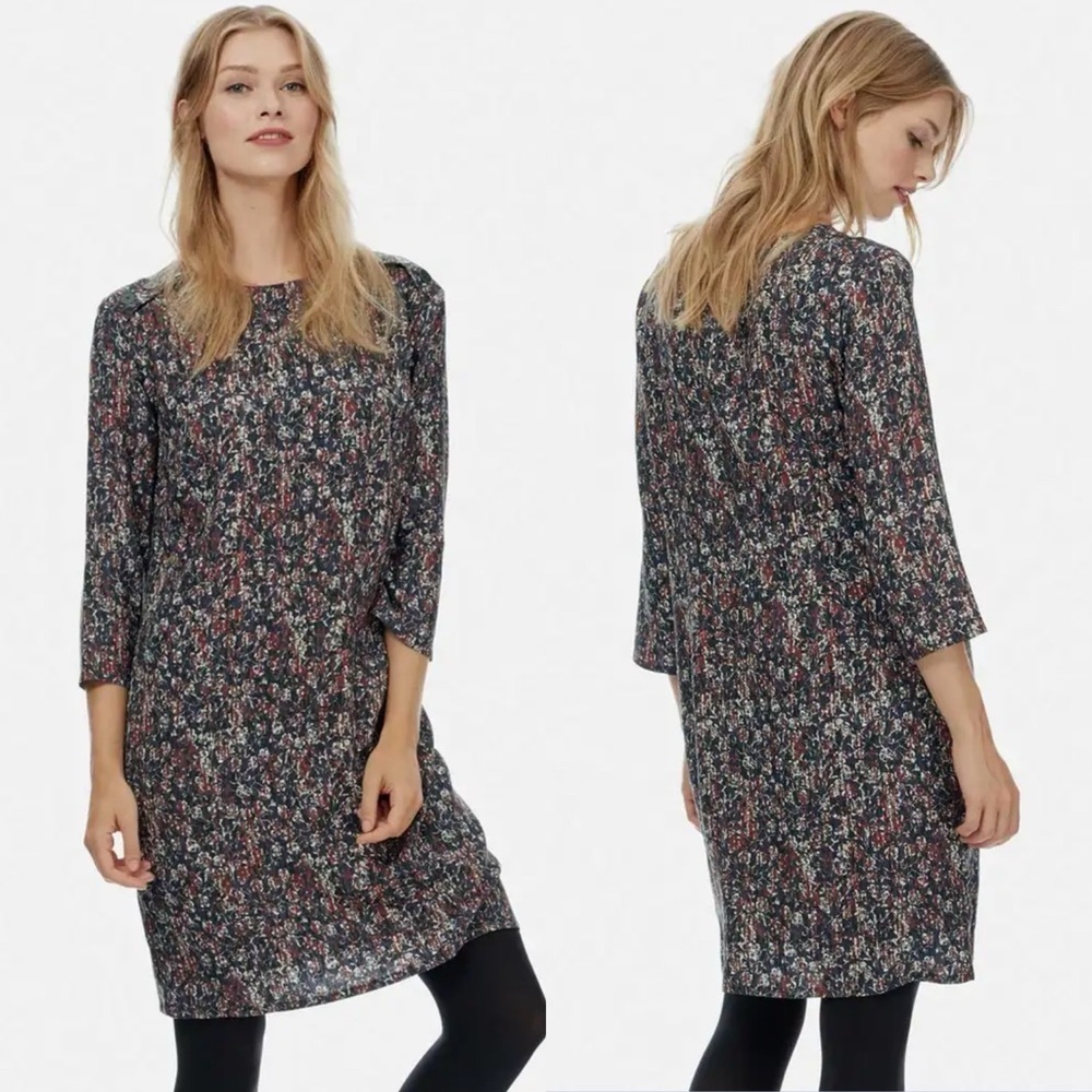 Brora Painterly Floral Shift‎ Dress Size UK 14 or US 10 Button Shoulders Boho